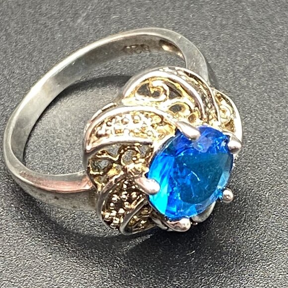 3 ct Genuine Blue Topaz Ring size 7 Sterling Silver stamped 925 tested - Picture 2 of 12